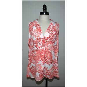 VINCE CAMUTO Pink Floral V-neck Sheer Sleeveless Blouse Top Shirt Tank Womens L